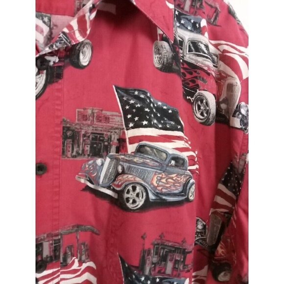 Redhead Shirt Men's Size 3XL Red Button Up Classic Car American Flag - Picture 9 of 13